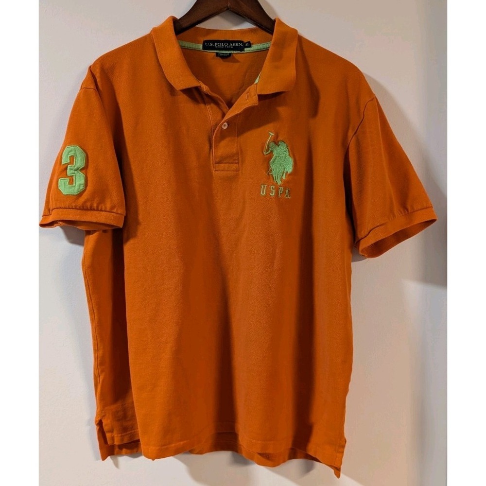 US Polo Association Embroidered Men's Orange Short Sleeve Polo Size XL Vintage